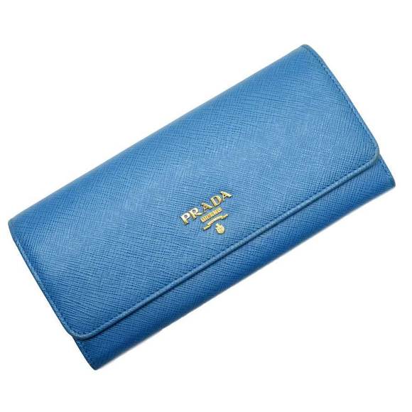 Prada long Fold yellow Wallet blue leather - Picture 1 of 3